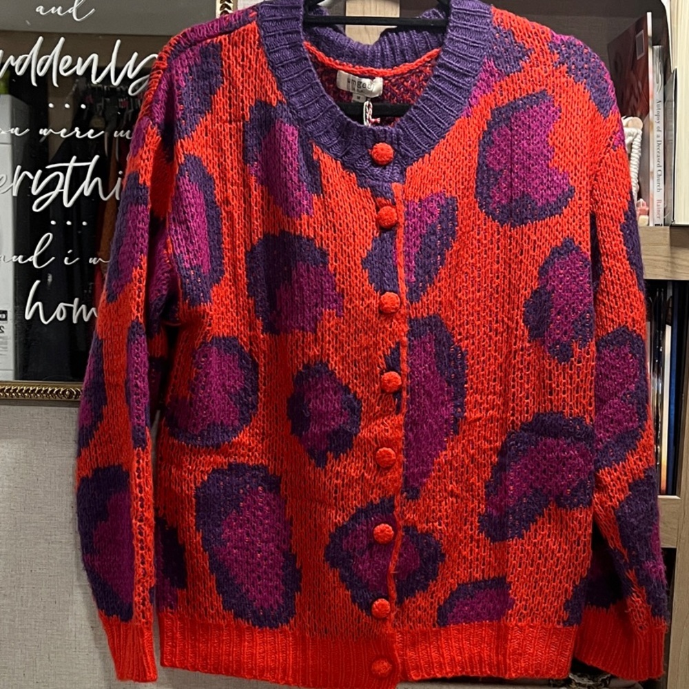 Umgee Vibrant Red and Purple Patterned Cardigan